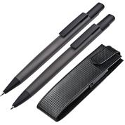 Σετ στυλό & μολύβι γκρι, σε πολυτελή υφασμάτινη carbon θήκη δώρου 16,7x4,5x2.5εκ.