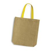 Τσάντα από φυσική γιούτα/λινάτσα  με κίτρινες λαβές από ιμάντα 38x8xY38εκ.